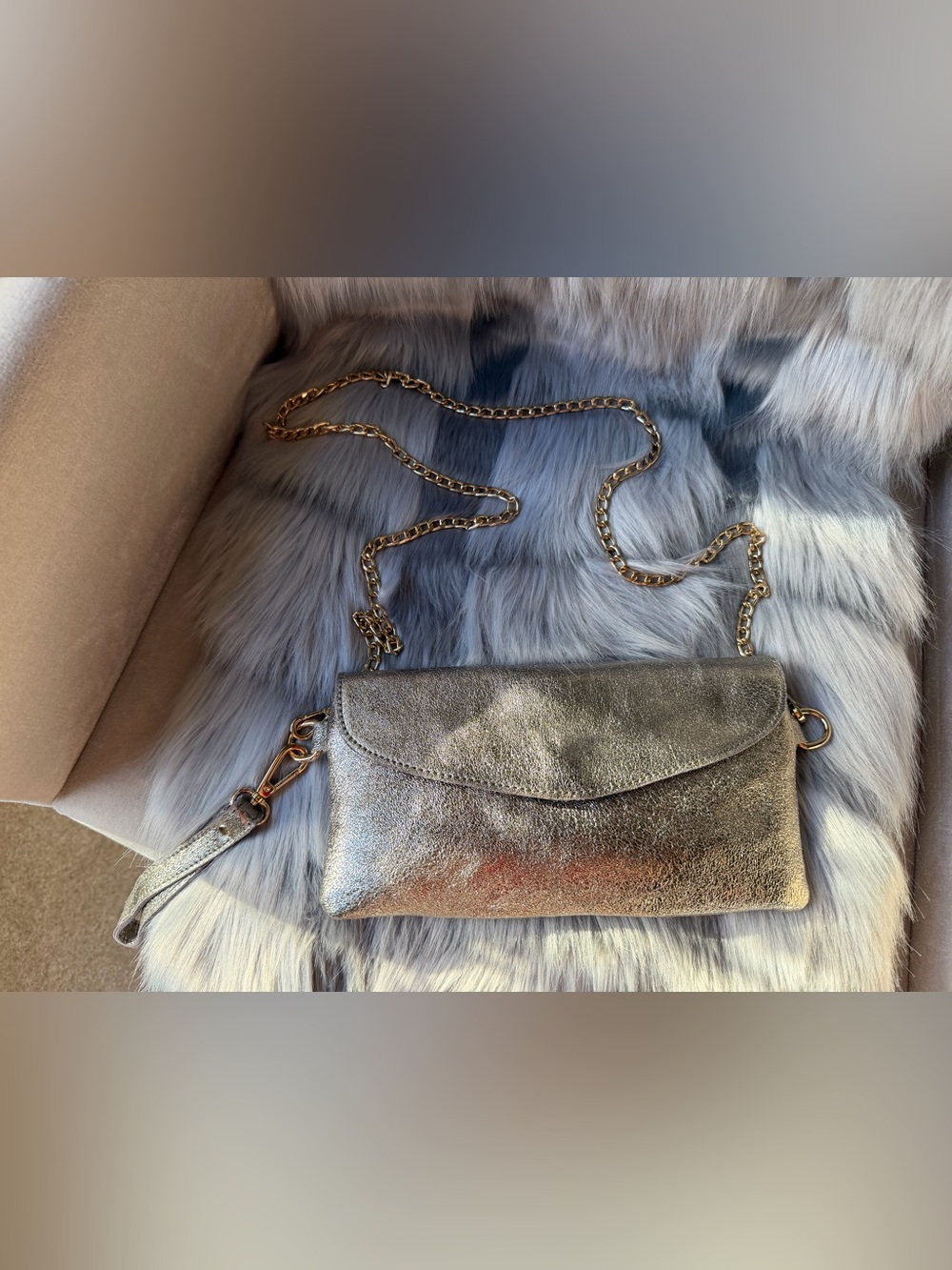Street Level Metallic Gold Crackle Flap Crossbody Clutch